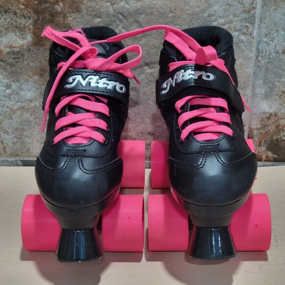 Epic Super Nitro Quad Speed Roller Skates Black Boots Pink Wheels Youth 3 - Picture 1 of 11